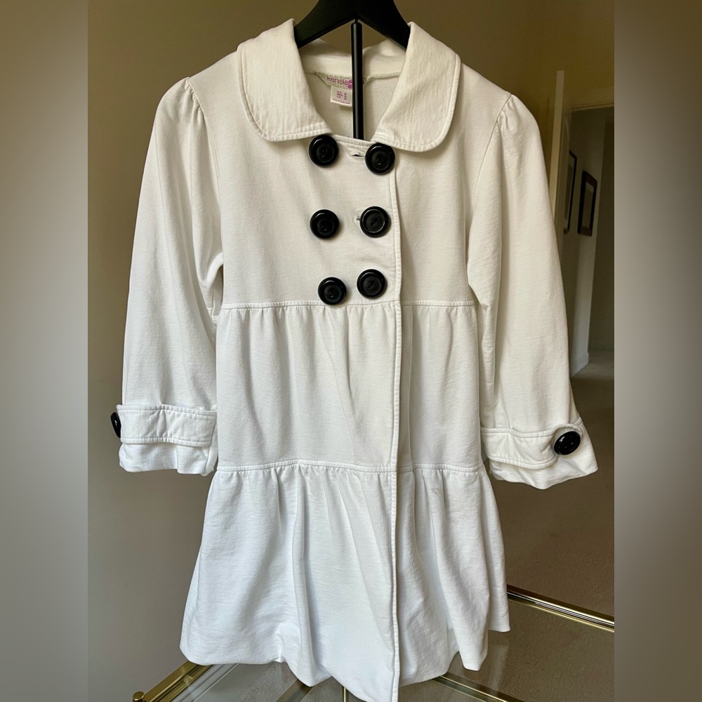 Kensie Girl cotton white coat with Black Buttons.